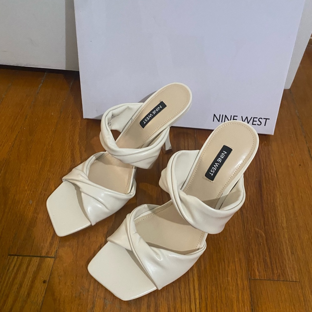 Heeled off white sandals
